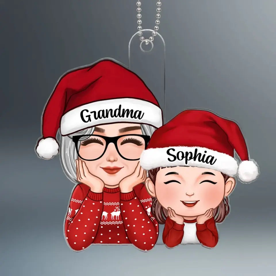 Cute Grandma Granddaughter Grandson Chin On Hands Personalized Acrylic Ornament