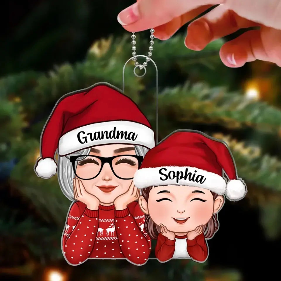 Cute Grandma Granddaughter Grandson Chin On Hands Personalized Acrylic Ornament