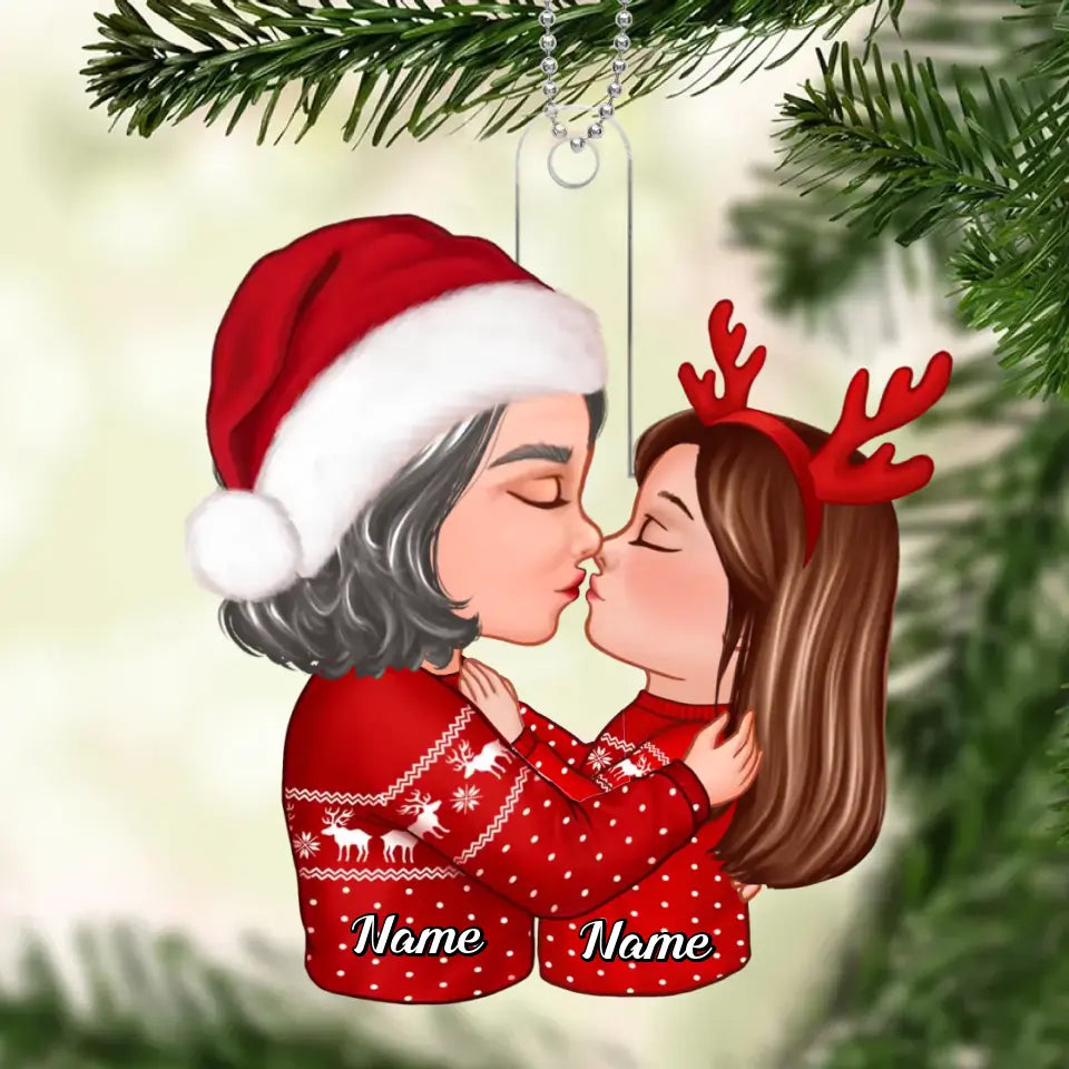 Doll Grandma Kissing Kid Christmas Gift For Granddaughter Grandson Personalized Acrylic Ornament