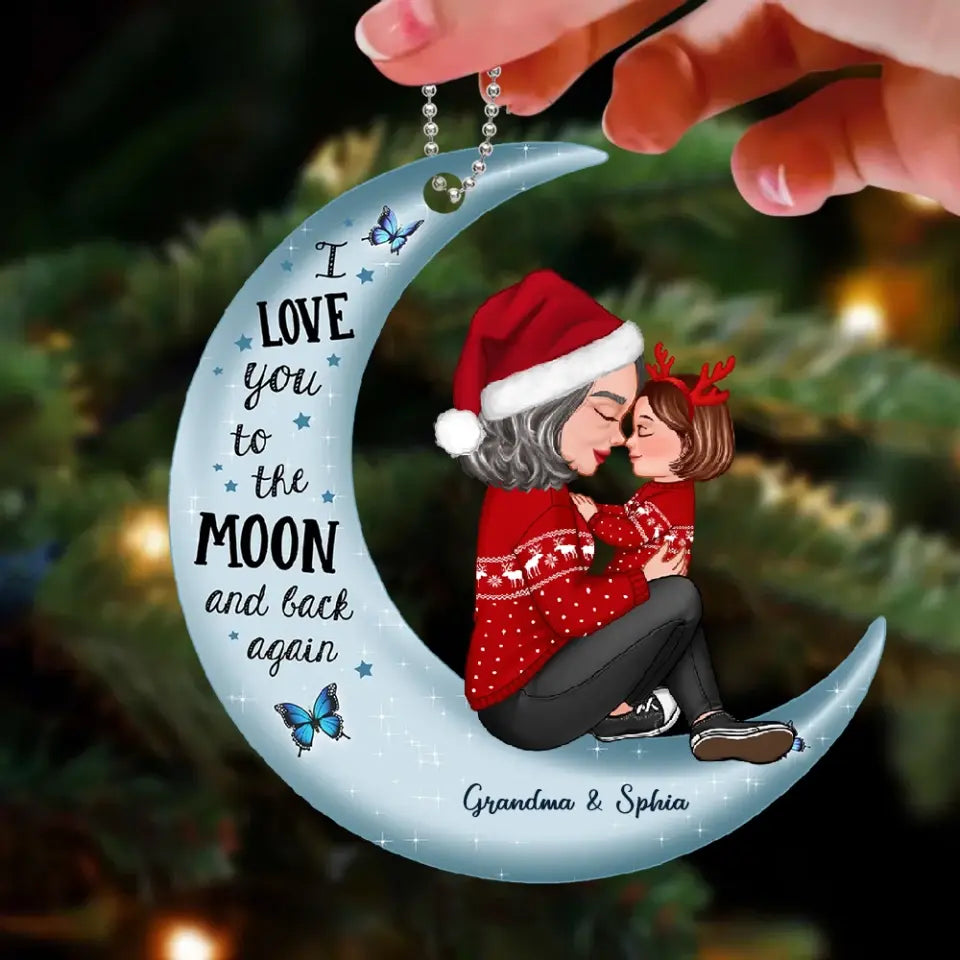 Grandma & Kid Hugging On Moon Christmas Gift Personalized Acrylic Ornament