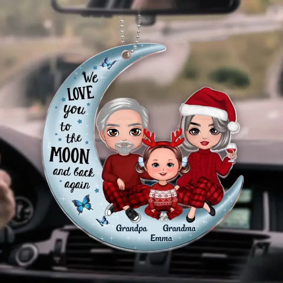 Grandpa Grandma Grandparents & Kid On Moon Christmas Gift Personalized Acrylic Ornament