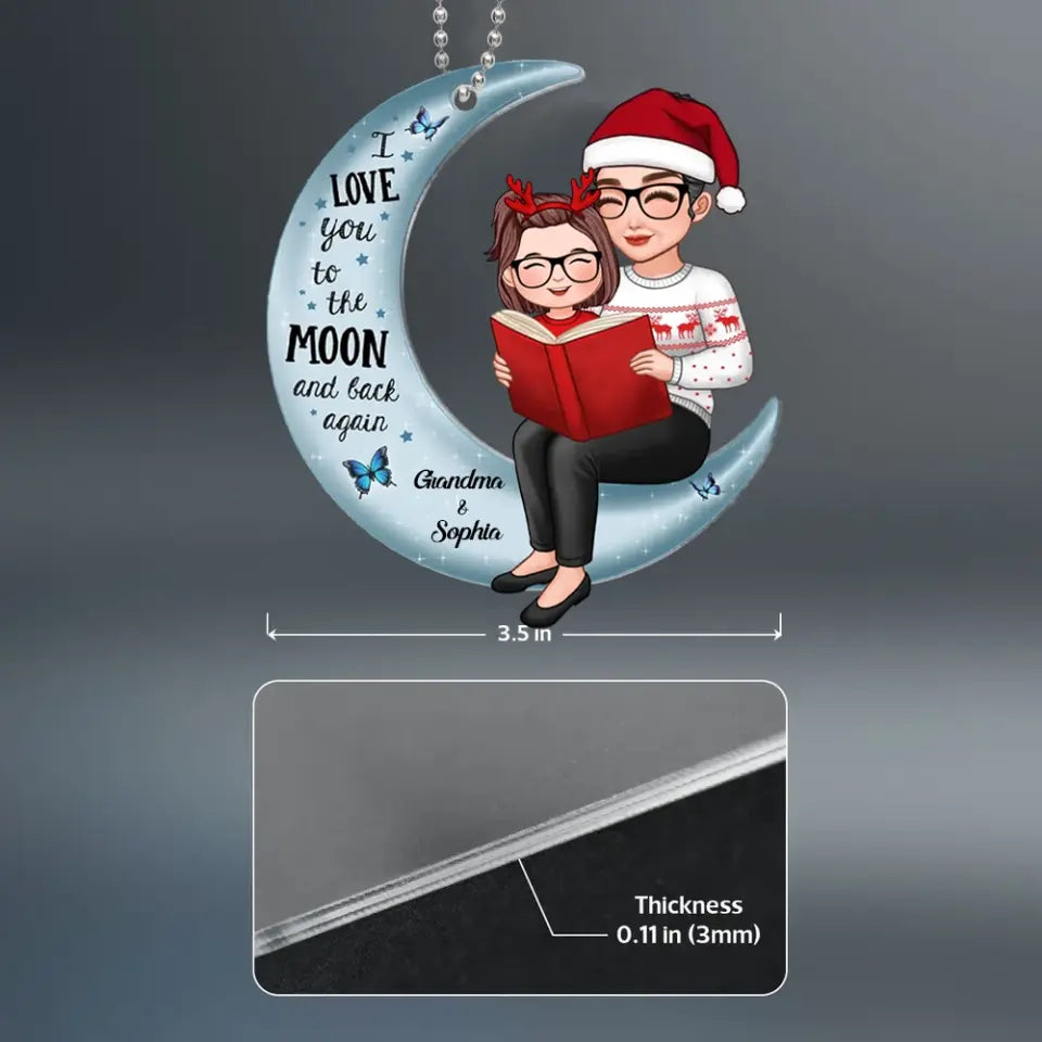 Grandma and Baby Reading on the Moon Personalized Acrylic Ornament - Family Christmas Gift