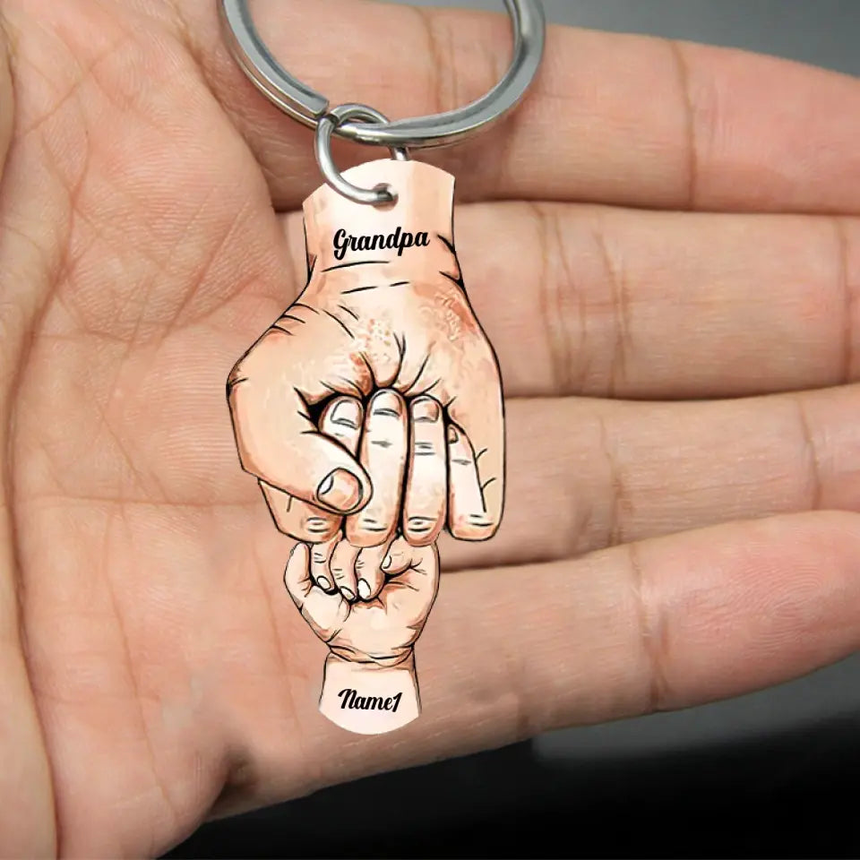 Grandpa, Papa, Daddy Hands Print Personalized Acrylic Keychain