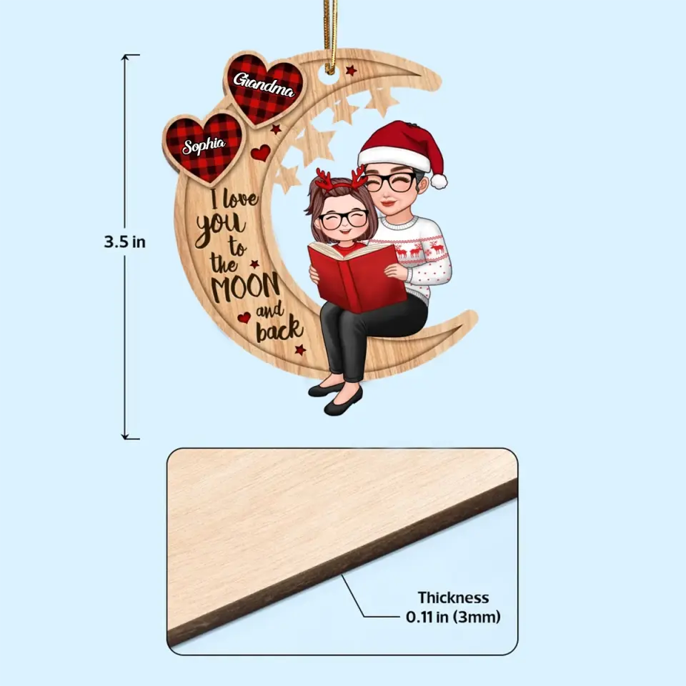 Grandma & Grandkid Telling Stories Christmas Gift For Granddaughter Grandson Personalized Wooden Ornament