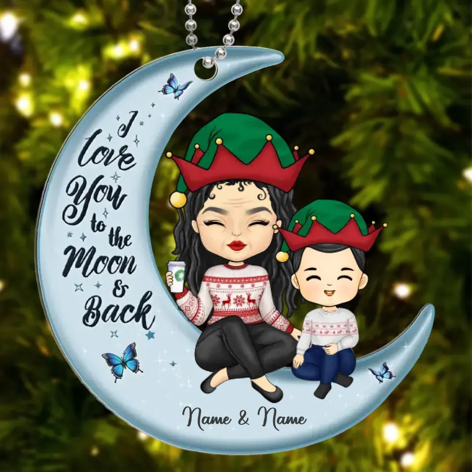 Love You To The Moon And Back - Family Personalized Custom Ornament - Wood Custom Shaped - Christmas Gift, Gift For Family Members