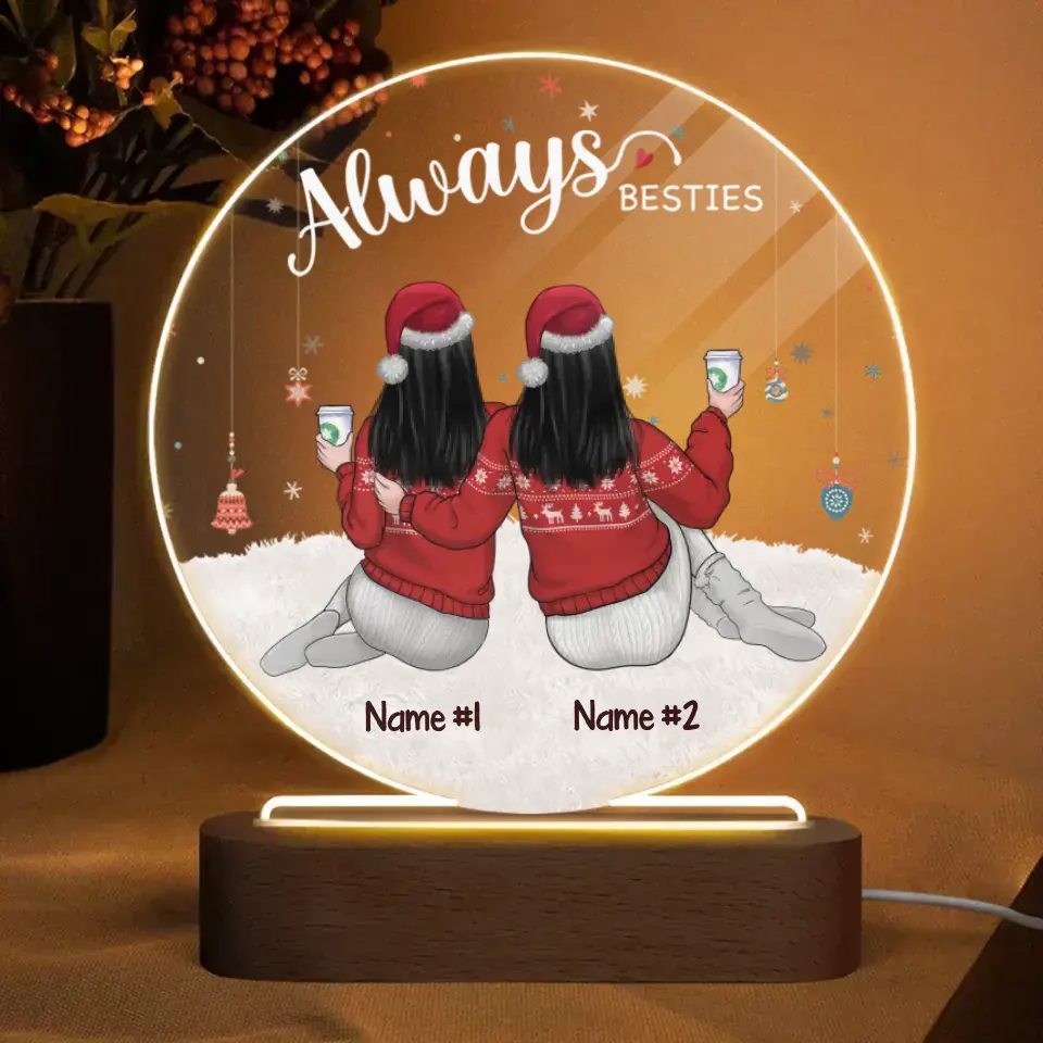 Always My Sister Forever My Friend - Bestie Personalized Custom Acrylic Night Light - Christmas Gift For Best Friends, BFF, Sisters