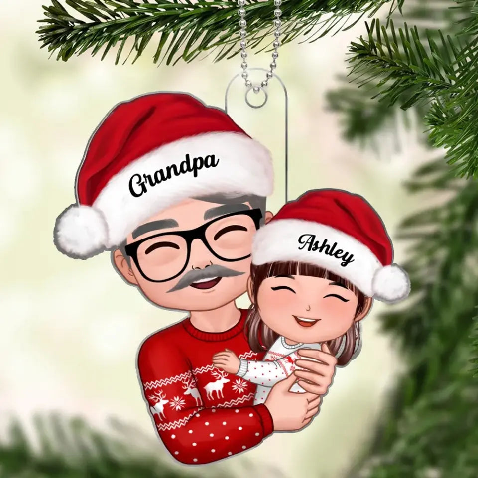 Doll Grandpa Hugging Kid Christmas Gift For Granddaughter Grandson Personalized Acrylic Ornament