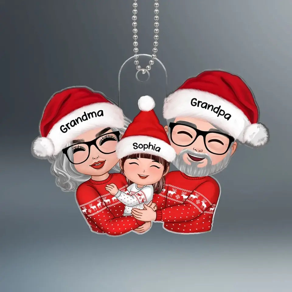 Doll Grandma Grandpa Hugging Kid Christmas Gift For Granddaughter Grandson Personalized Acrylic Ornament