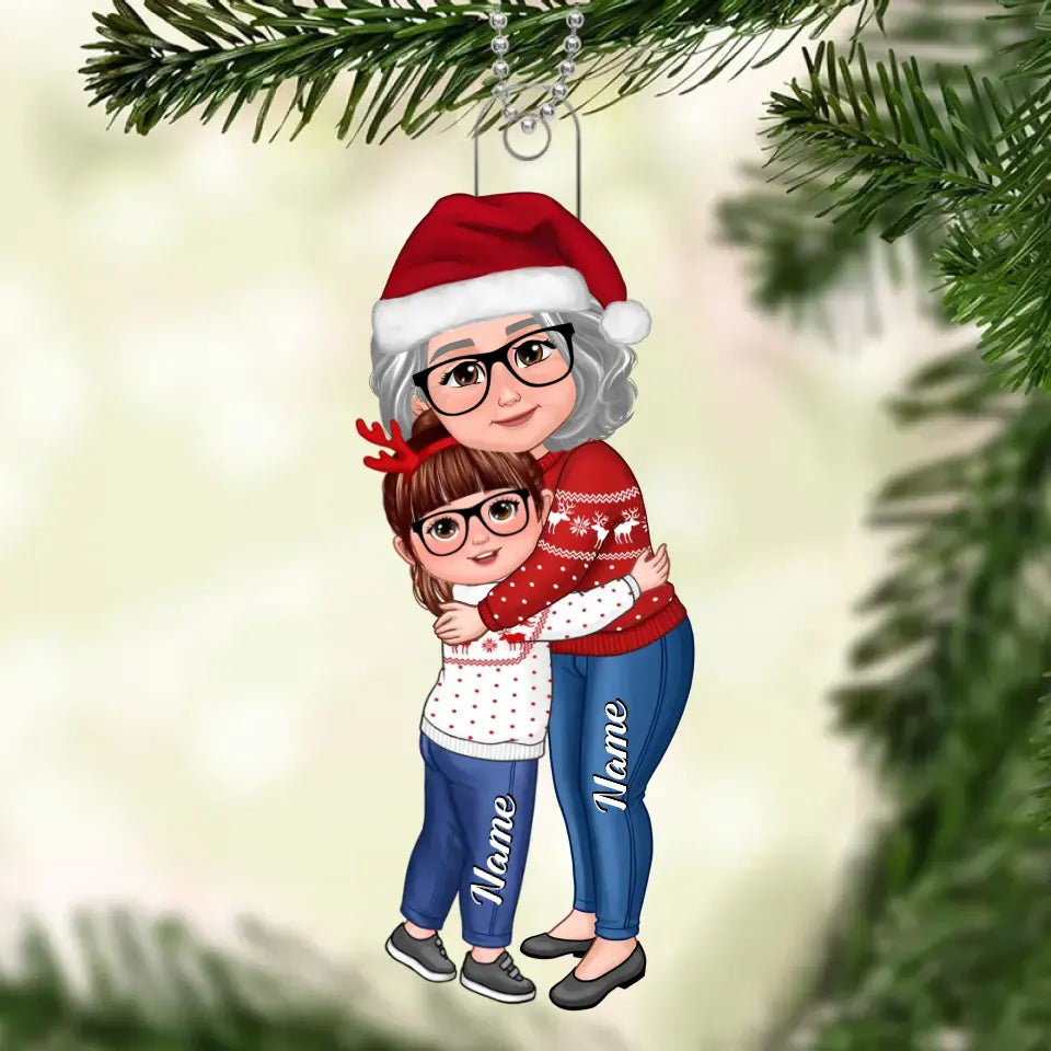Custom Grandma & Grandchild Hug Ornament - Personalized 2024 Christmas Tree Decor Keepsake