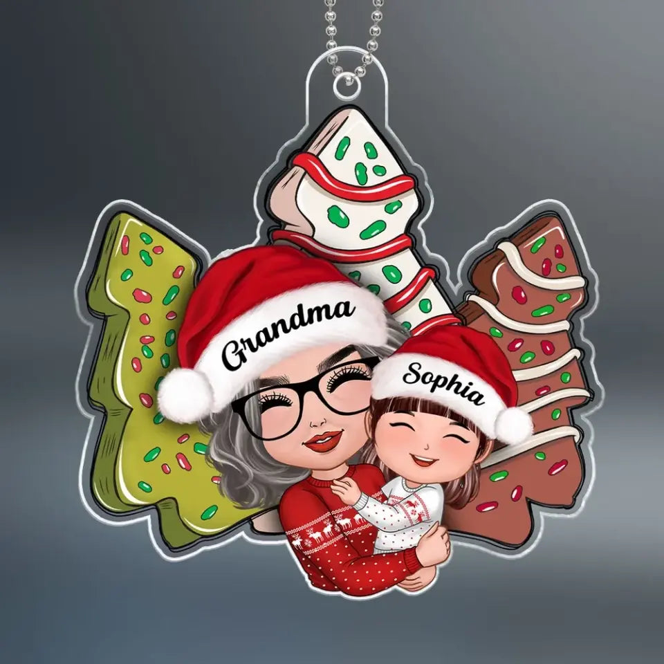 Grandma Holding Grandkid Christmas Tree Cake, Gift For Granddaughter Grandson, Personalized Acrylic Ornament