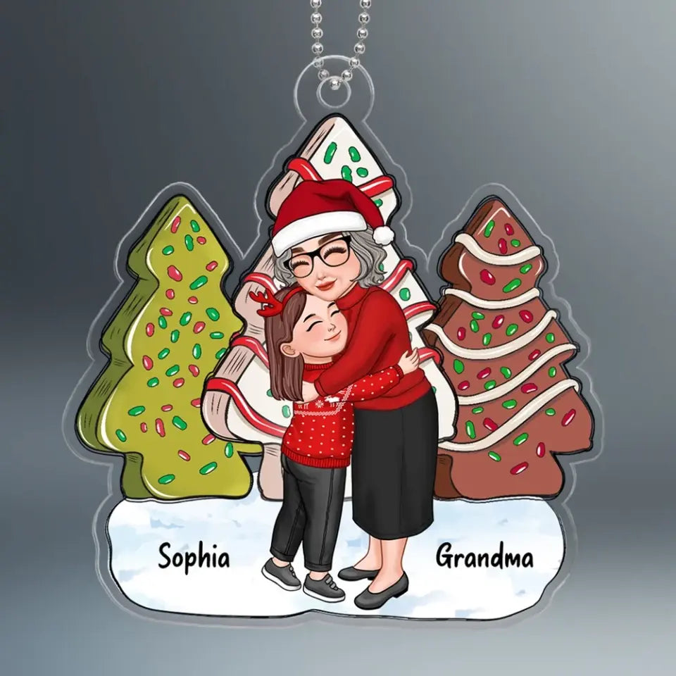 Grandma Hugging Grandkid Christmas Tree Cake - Gift For Grandkid Personalized Acrylic Ornament