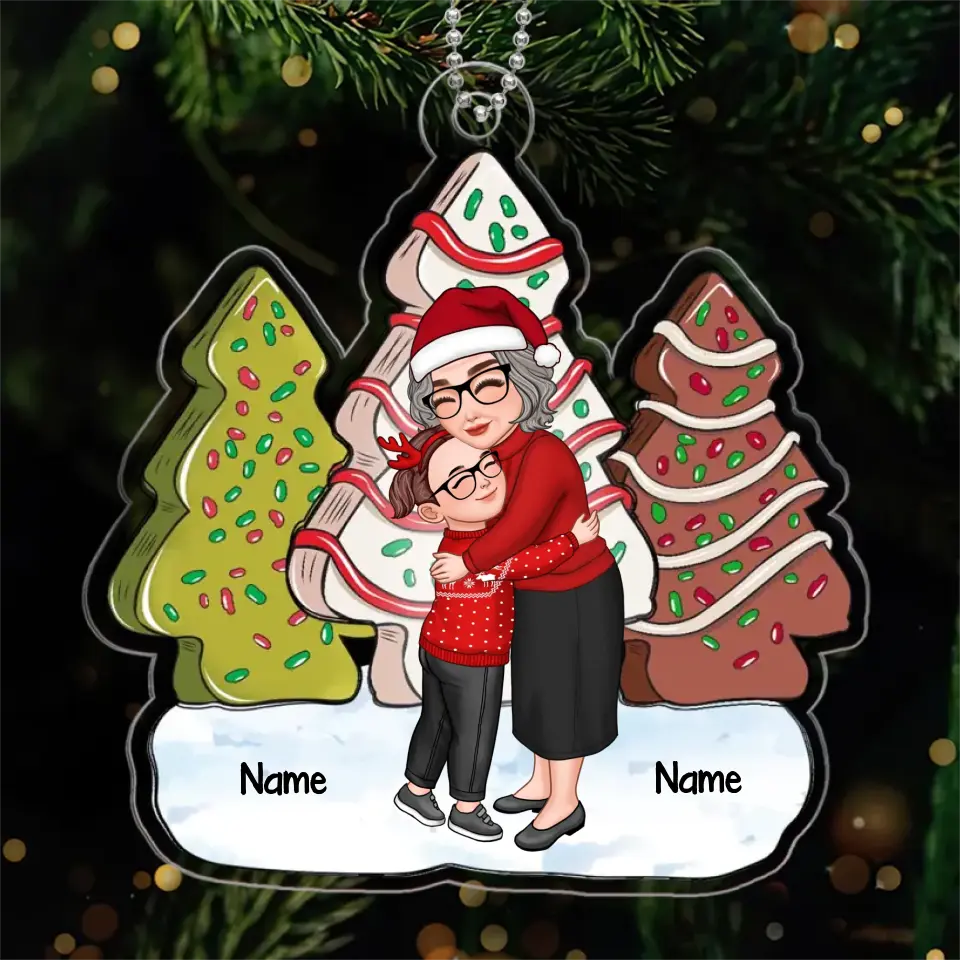 Grandma Hugging Grandkid Christmas Tree Cake - Gift For Grandkid Personalized Acrylic Ornament