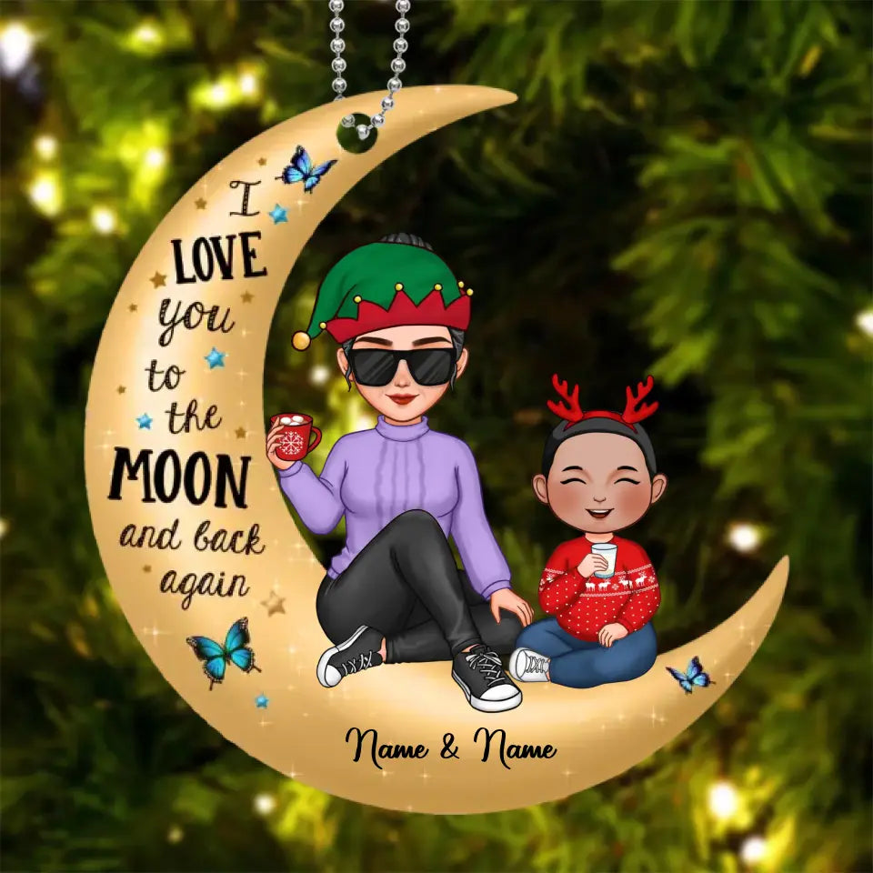 Cute Grandma & Grandkid On Moon Christmas Gift Personalized Acrylic Ornament