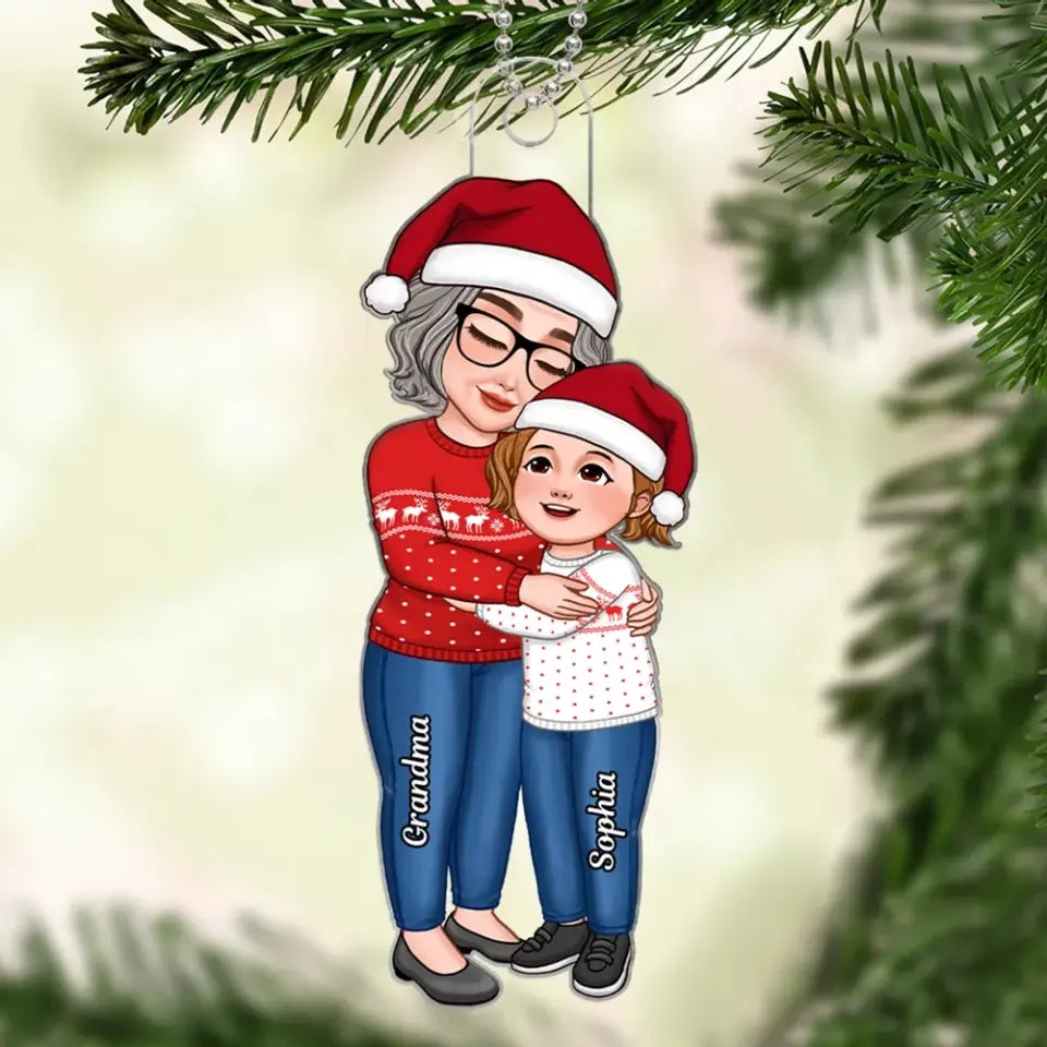 Grandma Grandkid Embracing Hugging Standing Christmas Gift Personalized Acrylic Ornament