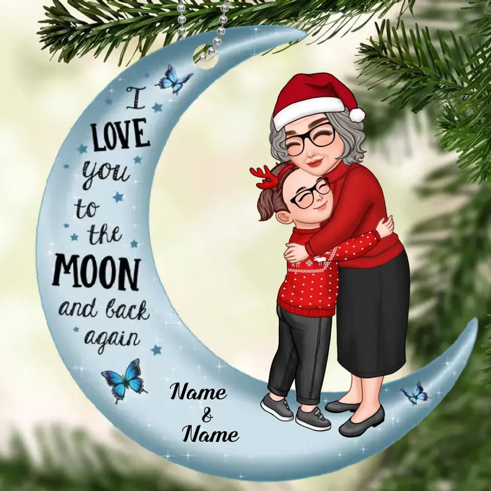 Grandma Grandkid Hugging Love To The Moon Christmas Gift For Grandson Granddaughter Personalized Acrylic Ornament