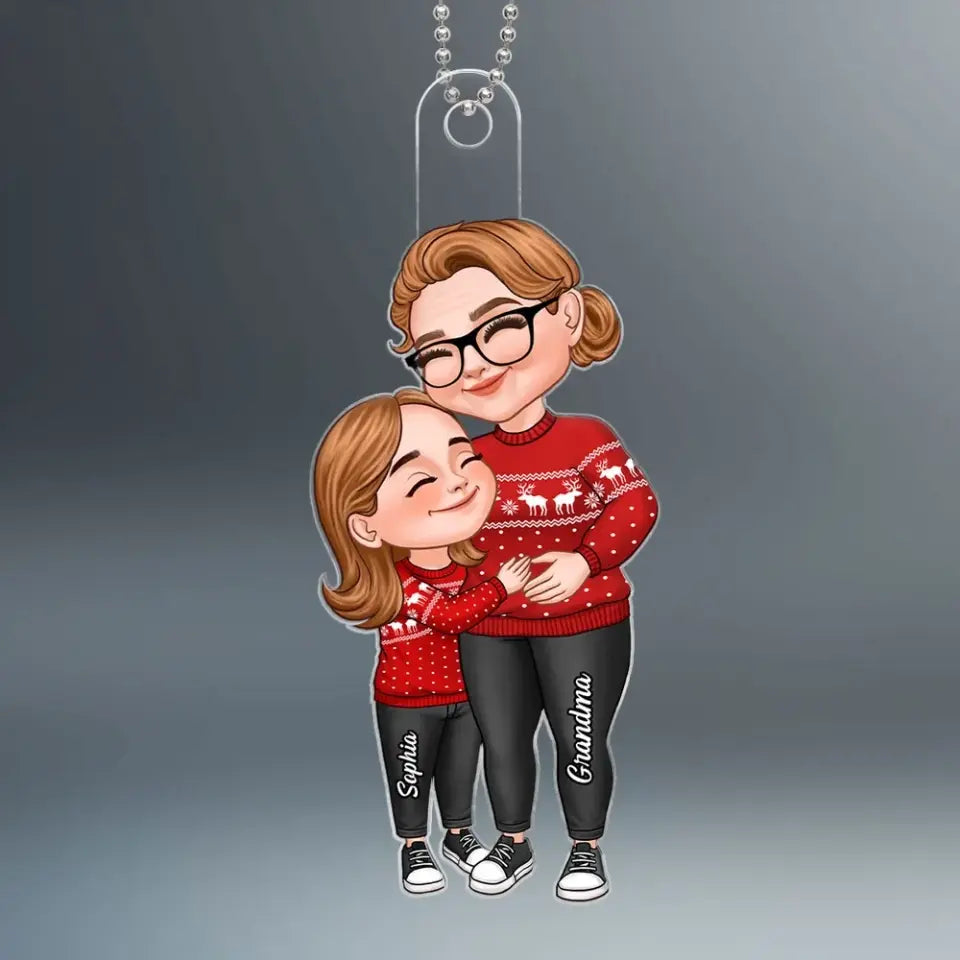 Cartoon Grandma & Grandkid Hugging Christmas Gift For Granddaughter Grandson Personalized Acrylic Ornament