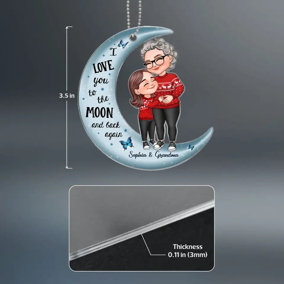 Cute Cartoon Grandma & Grandkid Hugging On Moon Christmas Gift Personalized Acrylic Ornament