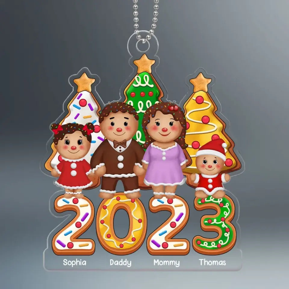 Gingerbread Family Christmas Tree Personalized Acrylic Ornament