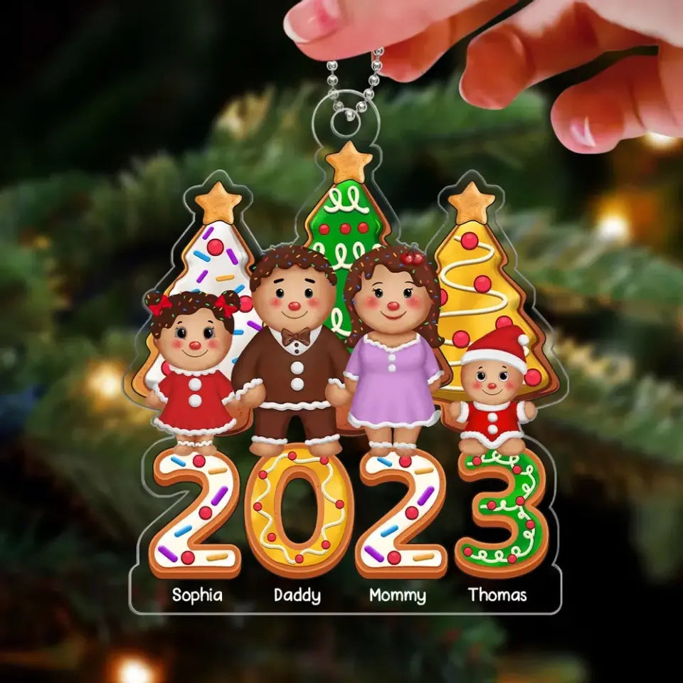 Gingerbread Family Christmas Tree Personalized Acrylic Ornament