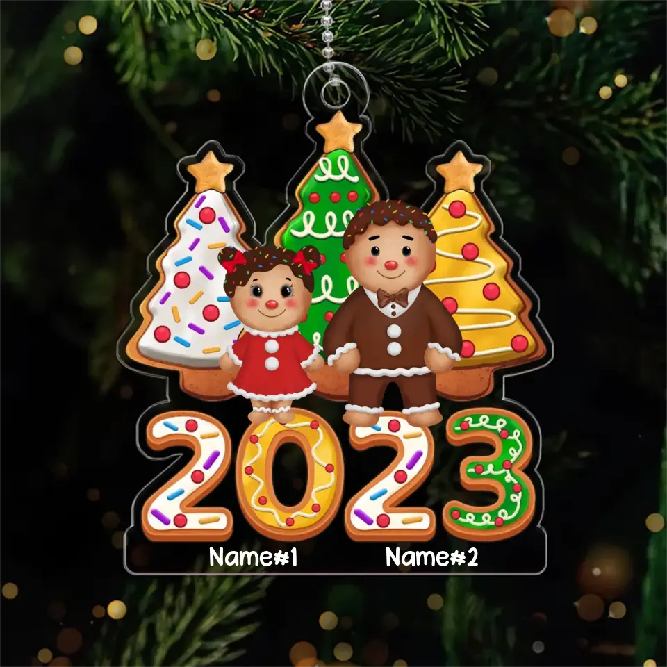 Gingerbread Family Christmas Tree Personalized Acrylic Ornament