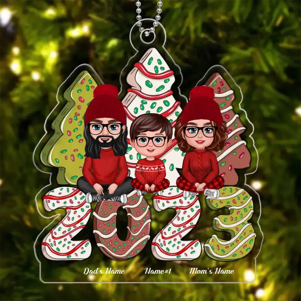 Family Crossed Legs Sitting Christmas Tree Cake Patterned Personalized Acrylic Ornament