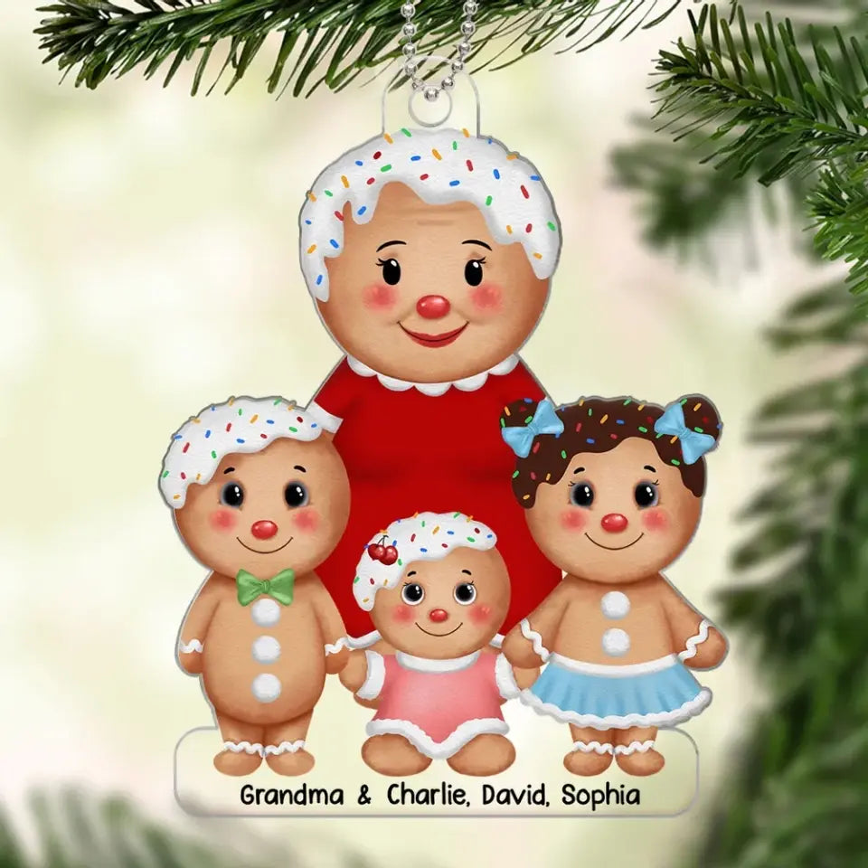 Gingerbread Grandma Grandkids Christmas Gift For Grandma Granddaughter Grandson Personalized Acrylic Ornament