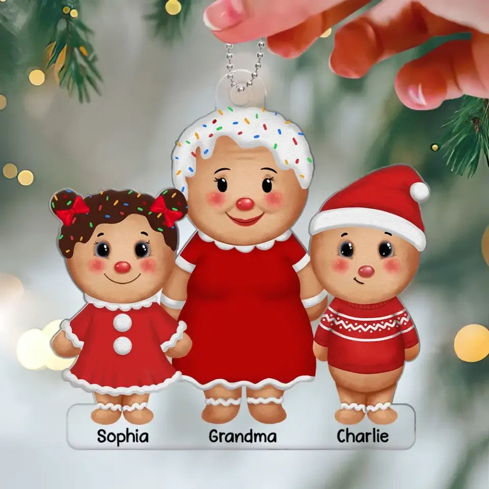 Gingerbread Grandma Grandkids Christmas Gift For Grandma Granddaughter Grandson Personalized Acrylic Ornament