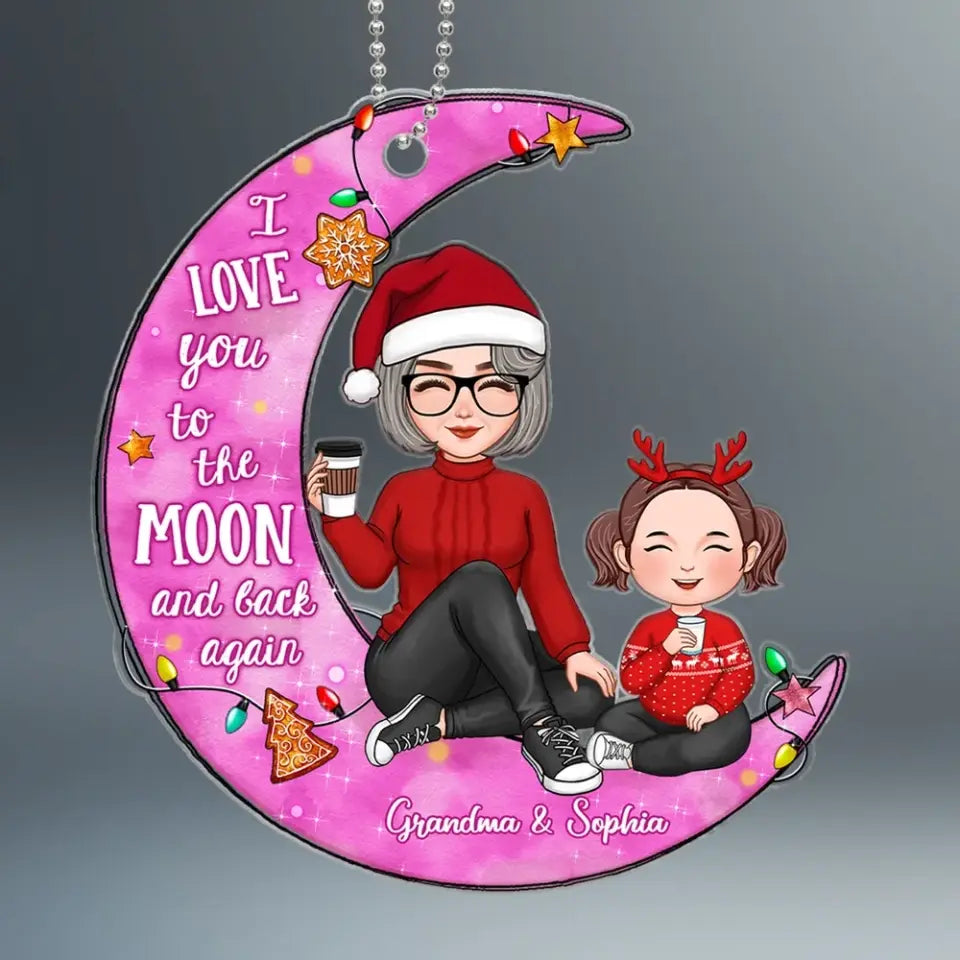 Pink Moon Christmas Light Grandma Grandkid Personalized Acrylic Ornament