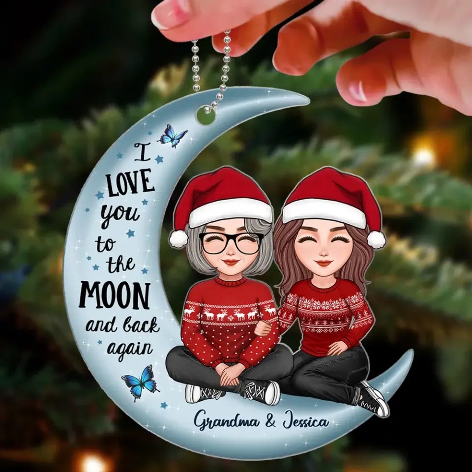 Cute Grandma & Grandkid On Moon Christmas Gift Personalized Acrylic Ornament