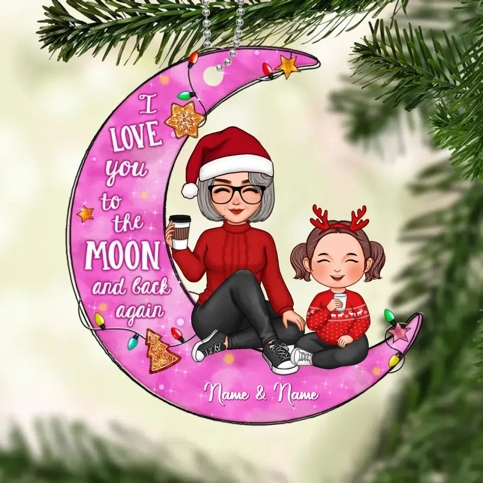 Pink Moon Christmas Light Grandma Grandkid Personalized Acrylic Ornament