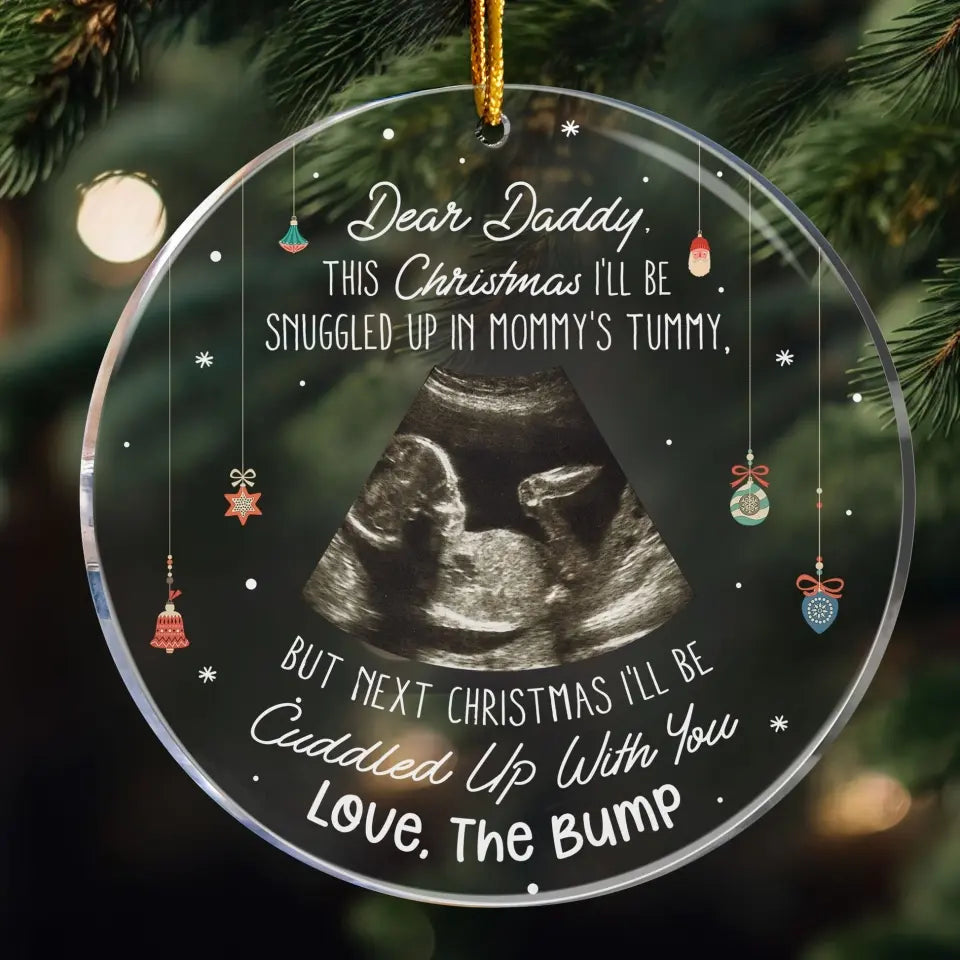 (Photo Inserted) This Christmas Baby Bump To Daddy - Personalized Circle Acrylic Ornament