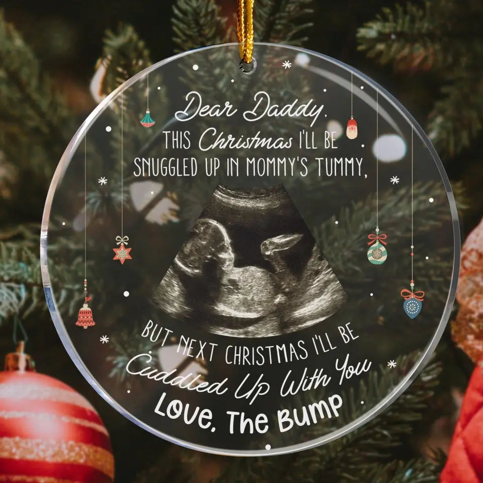 (Photo Inserted) This Christmas Baby Bump To Daddy - Personalized Circle Acrylic Ornament