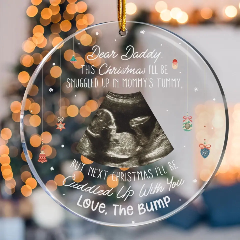 (Photo Inserted) This Christmas Baby Bump To Daddy - Personalized Circle Acrylic Ornament