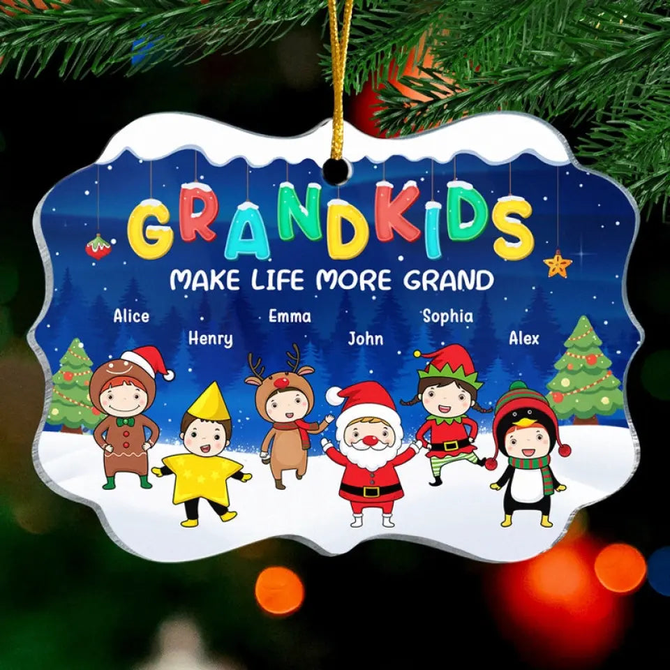 I Love My Grandkids To The Moon And Back - Family Personalized Custom Ornament - Acrylic Benelux Shaped - Christmas Gift For Grandma, Grandpa