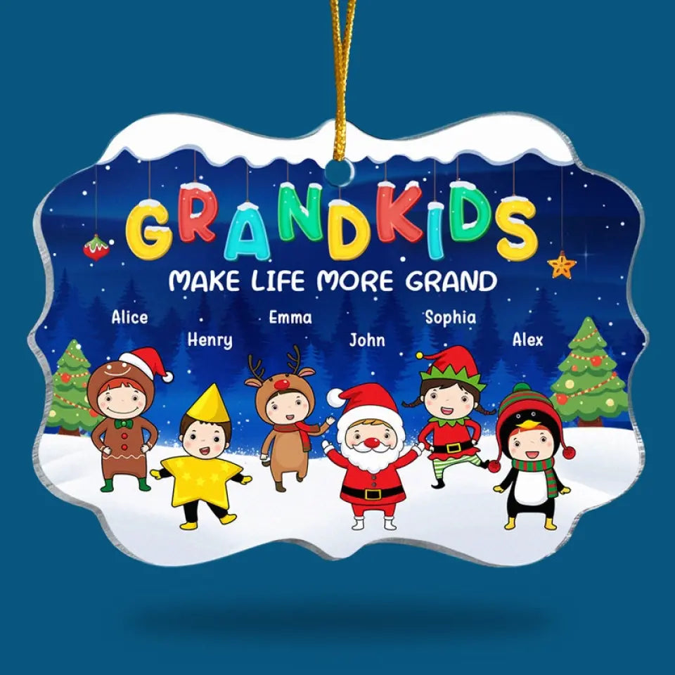 I Love My Grandkids To The Moon And Back - Family Personalized Custom Ornament - Acrylic Benelux Shaped - Christmas Gift For Grandma, Grandpa