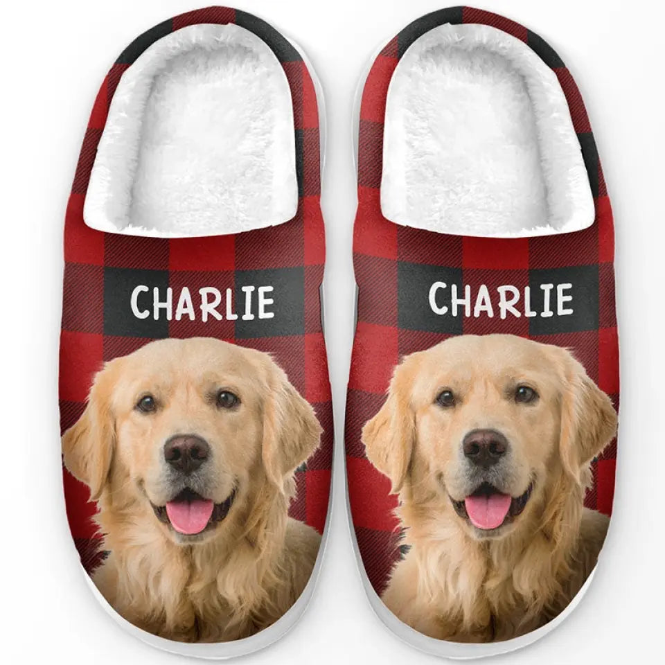 Custom Photo Happiness Is A Warm Puppy - Dog & Cat Personalized Custom Fluffy Slippers - Gift For Pet Owners, Pet Lovers