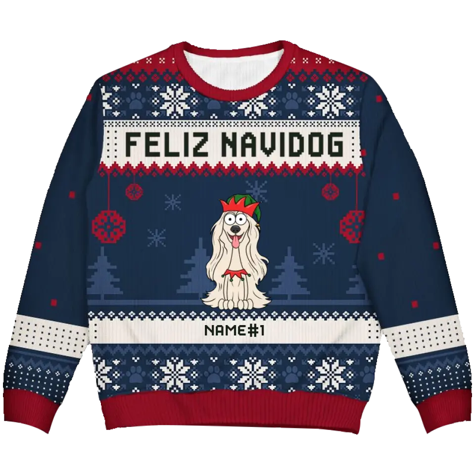 Feliz Navidog Merry Woofmas Funny Cartoon Dogs - Christmas Gift For Dog Lovers - Personalized Unisex Ugly Sweater