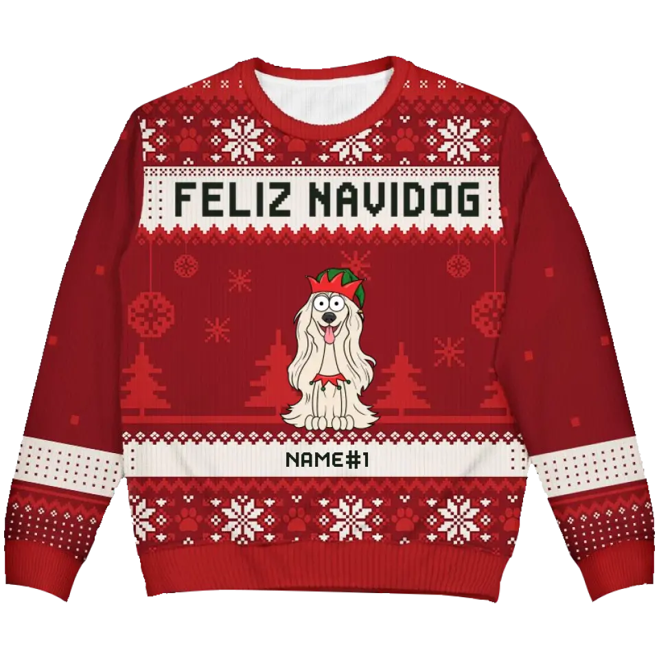 Feliz Navidog Merry Woofmas Funny Cartoon Dogs - Christmas Gift For Dog Lovers - Personalized Unisex Ugly Sweater