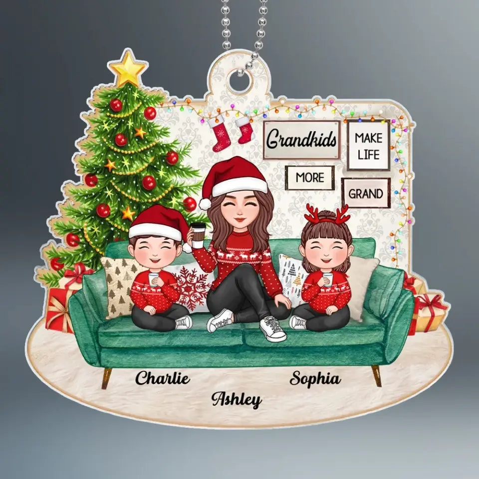 Grandma Sitting With Grandkids On Sofa Personalized Acrylic Ornament