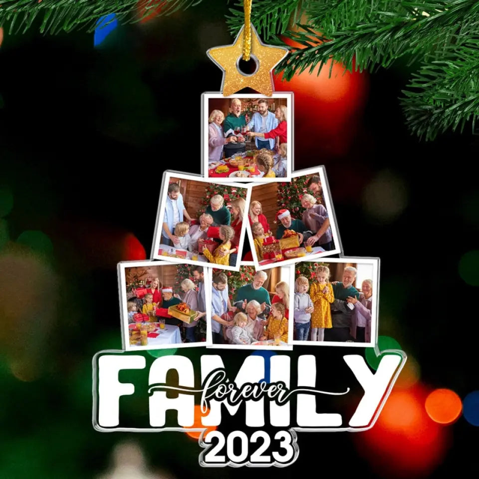 Custom Photo Our Happy Tree - Family Personalized Custom Ornament - Acrylic Custom Shaped - Christmas Gift For Family Members