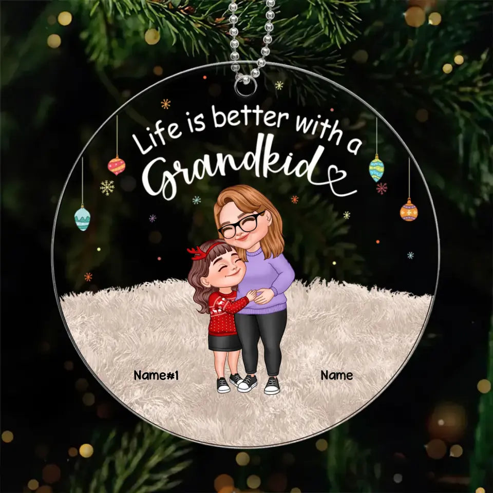 My Grandkids Cartoon Grandma & Grandkids Hugging Personalized Acrylic Ornament