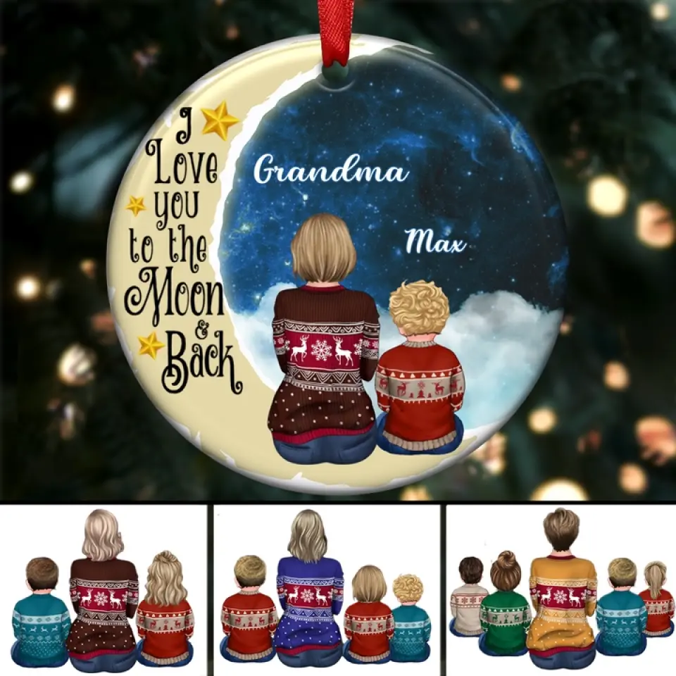 Grandma Grandkids - I love you to the moon and back - Personalized Circle Ornament