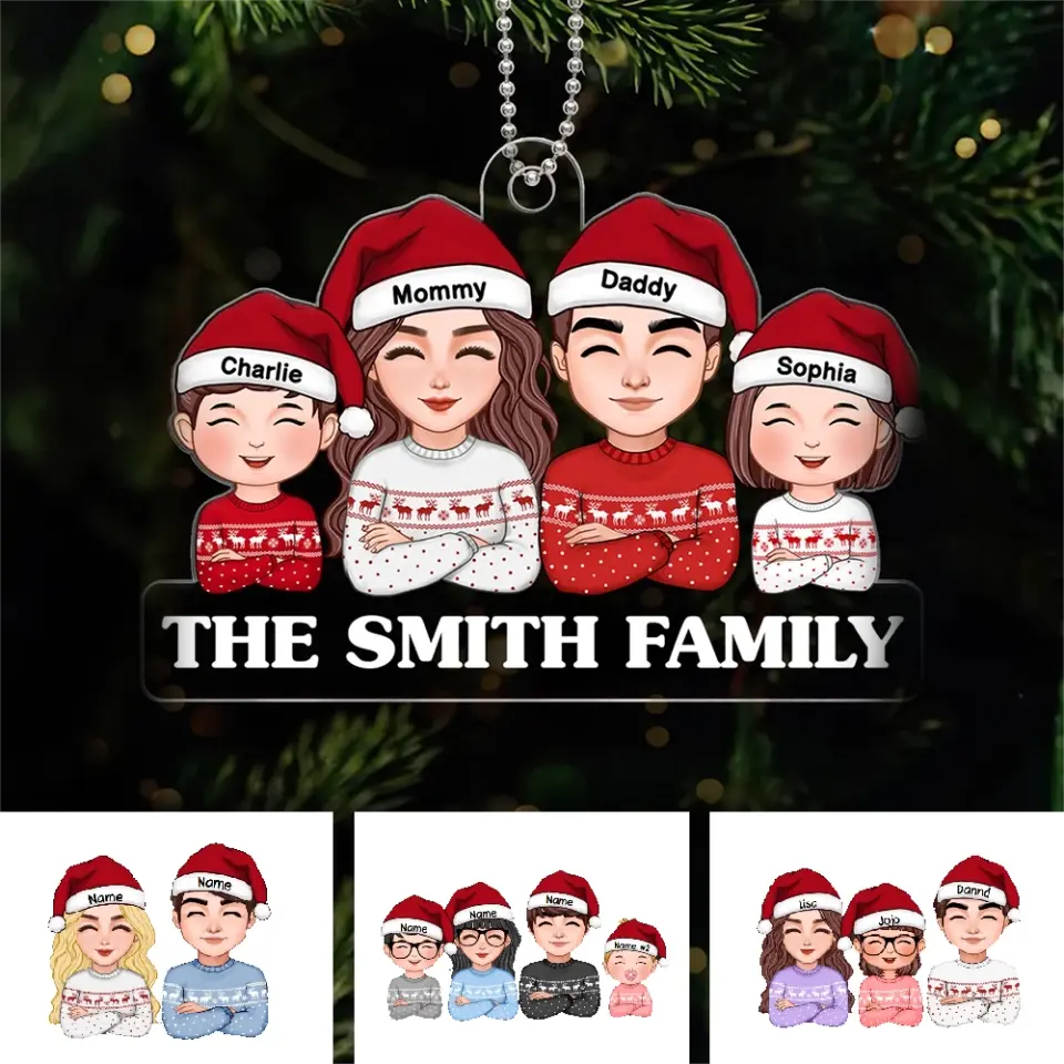 Whole Family Dad Mom Kids Crossed Hands Christmas Decor Personalized Acrylic Ornament