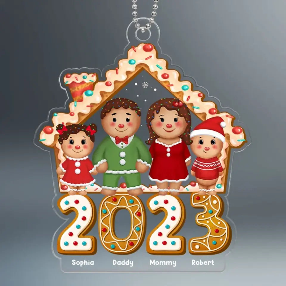 Gingerbread Family Front House 2023 Christmas Gift Personalized Acrylic Ornament