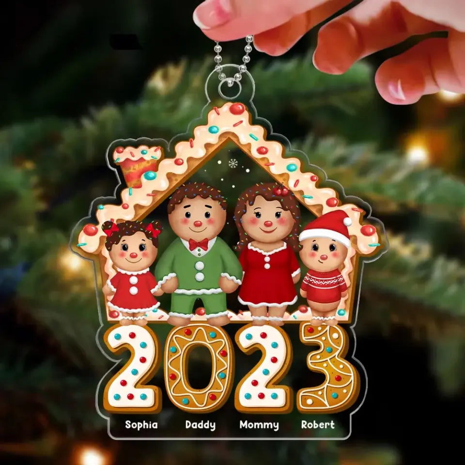 Gingerbread Family Front House 2023 Christmas Gift Personalized Acrylic Ornament