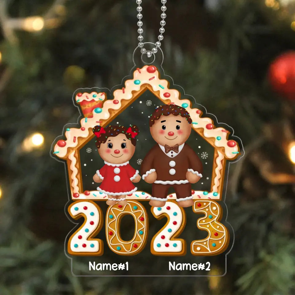 Gingerbread Family Front House 2023 Christmas Gift Personalized Acrylic Ornament