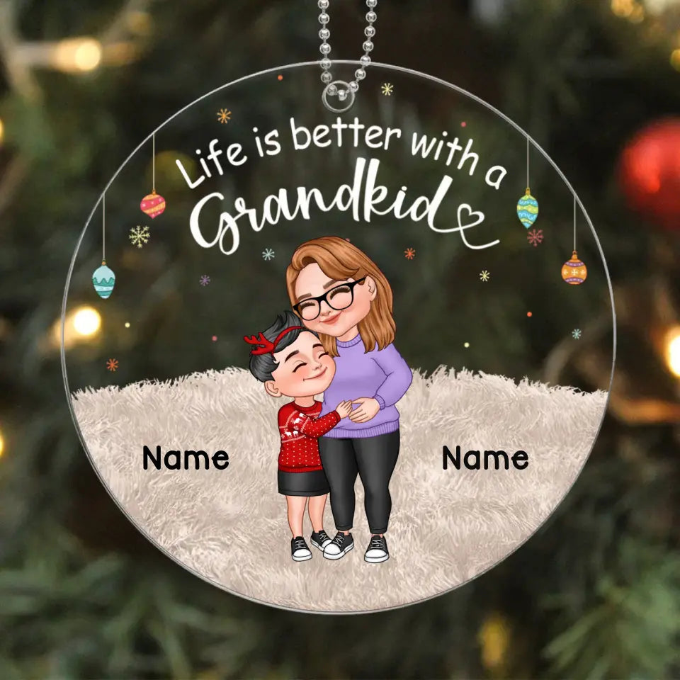 My Grandkids Cartoon Grandma & Grandkids Hugging Personalized Acrylic Ornament