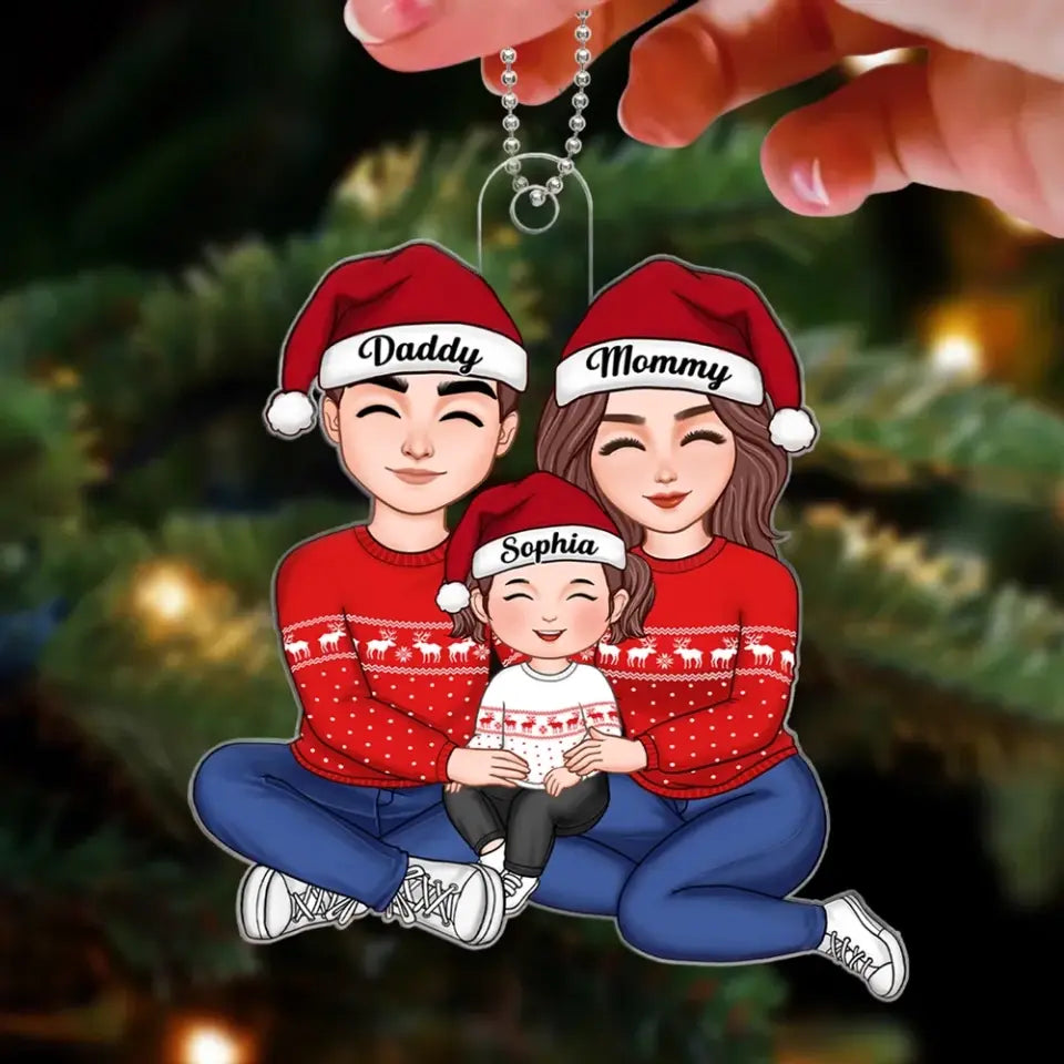 Happy Family Sitting Hugging Personalized Acrylic Ornament