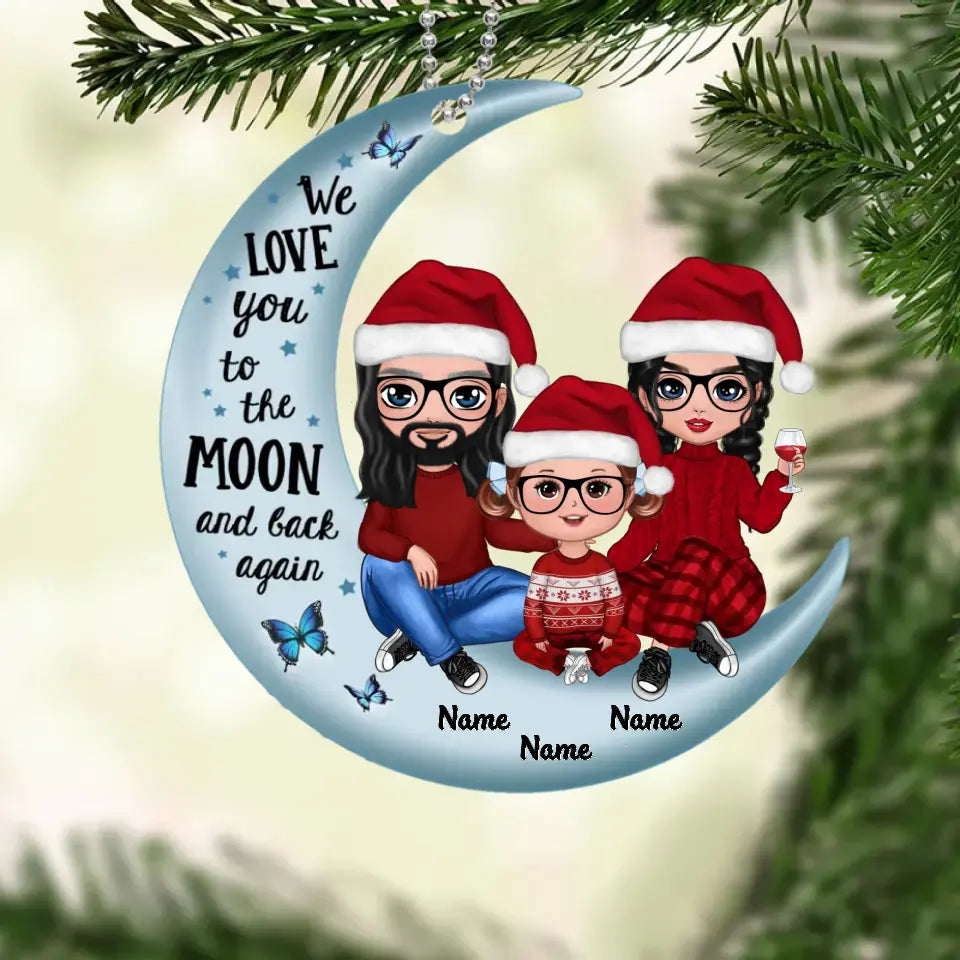 Grandpa Grandma Grandparents & Kid On Moon Christmas Gift Personalized Acrylic Ornament