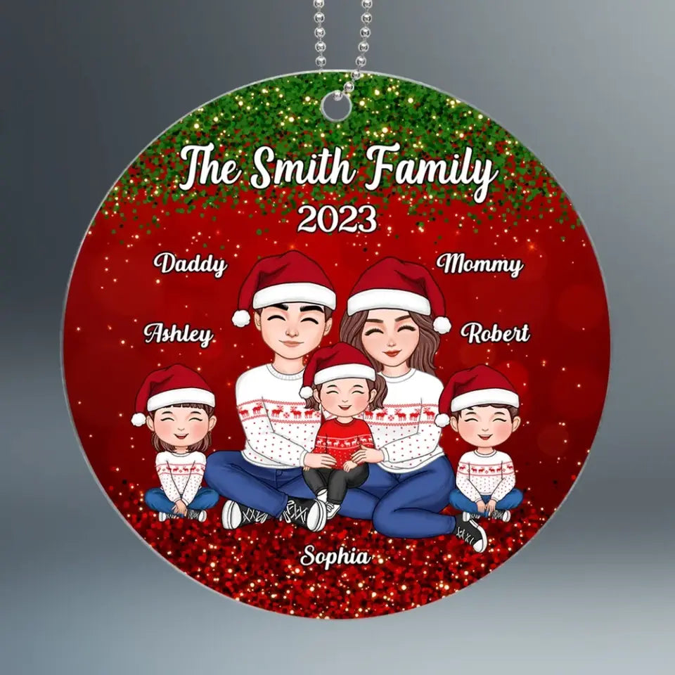 Family Sparkling Christmas Pattern Personalized Acrylic Ornament